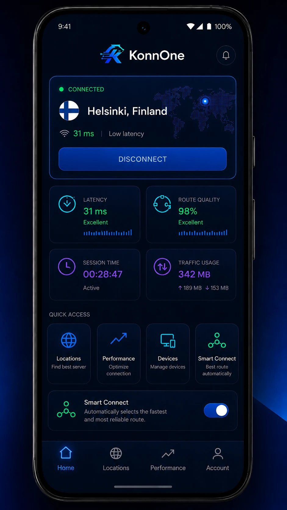 KonnOne Android application dashboard